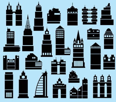 Modern buildings set on a blue background vector