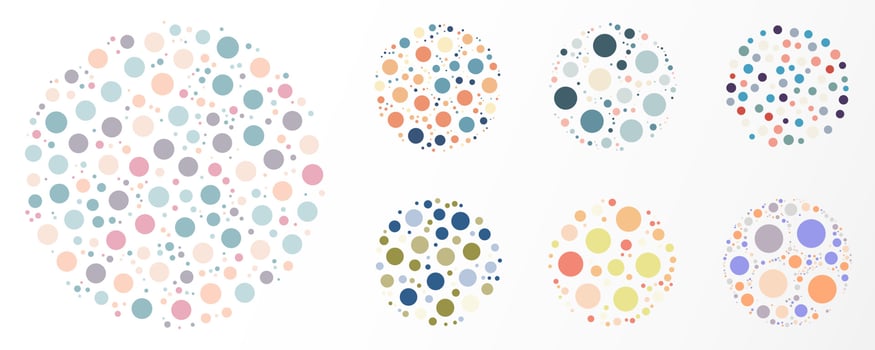 Set of random dots pastel colors pattern circles elements isolated on white background vector