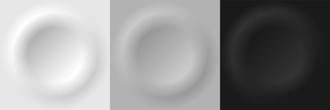 Set of 3D white, gray and black colors circles frames shapes embossed background neumorphism style vector