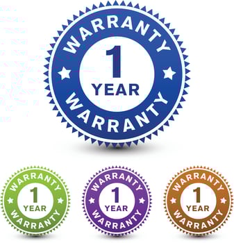 Four color 1 year warranty badge, sign, icon, symbol isolated on white background. vector design.