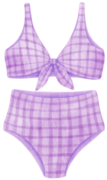 purple checkered pattern two piece bikini swimsuits watercolor style for Decorative Element png
