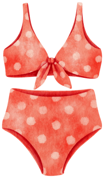Red polka dot bikini swimsuits watercolor style for Summer Decorative Element png