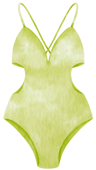 Green one piece bikini swimsuits in watercolor beach item png