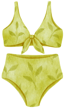 Green two piece bikini swimsuits in watercolor beach item png