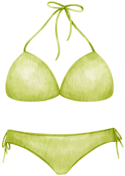 Green two piece bikini swimsuits in watercolor beach item png