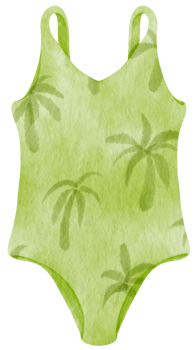 Green one piece bikini swimsuits in watercolor beach item png