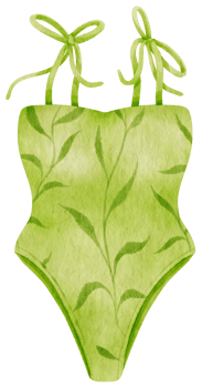 Green one piece bikini swimsuits in watercolor beach item png