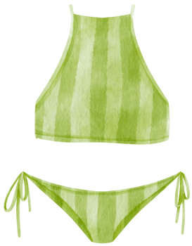 Green two piece stripes bikini in watercolor beach item png