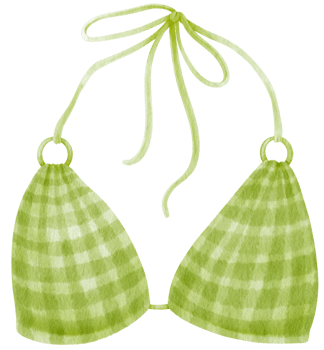 Green checkered bikini swimsuits in watercolor beach item png
