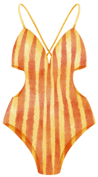 Yellow stripes one piece bikini swimsuits watercolor style for Summer Decorative Element png