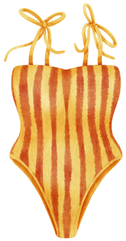 Yellow stripes one piece bikini swimsuits watercolor style for Summer Decorative Element png