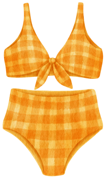 Yellow checkered pattern two piece bikini swimsuits watercolor style for Summer Decorative Element png