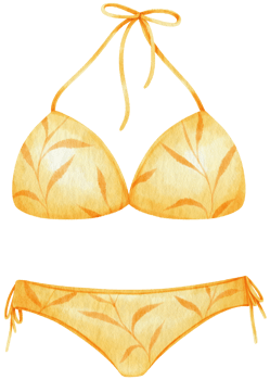 Yellow two piece bikini swimsuits watercolor style for Summer Decorative Element png