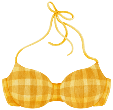 Yellow checkered pattern bikini swimsuits watercolor style for Summer Decorative Element png