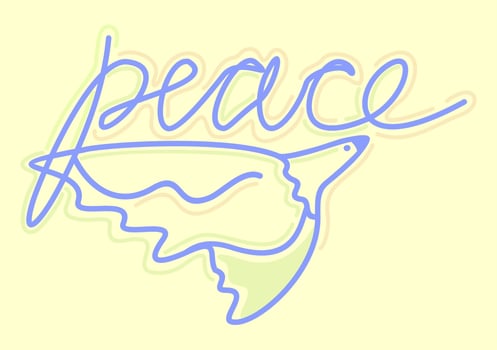 Vector isolated illustration of flying dove with lettering. Peace concept.