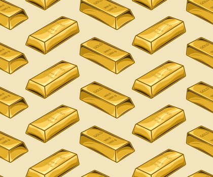 Herringbone pattern with volumetric pure gold bars. Vintage vector illustration on beige background.
