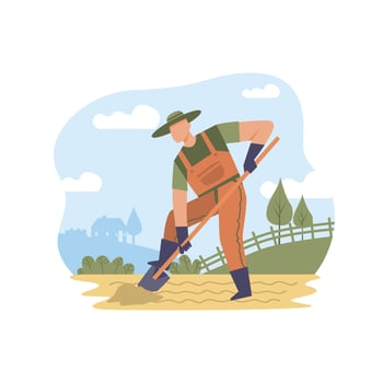 Flat vector farmer in garden illustration