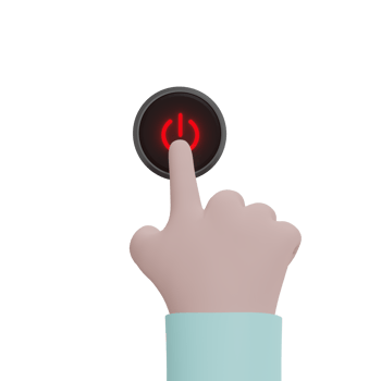 Cartoon hand pushing a red button on black background Push-button flat style concept png