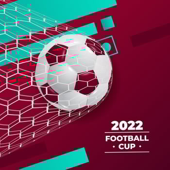 Goal 3d ball in the net for football soccer cup competition 2022 with red background color vector
