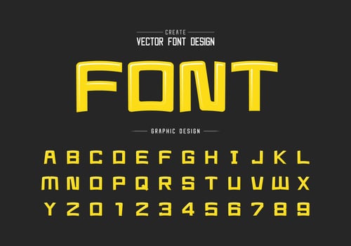 Highlights font and cartoon alphabet vector, Square typeface letter and number design vector