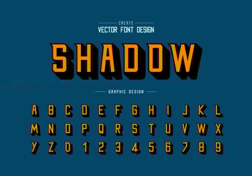 Font Shadow and alphabet vector, Modern Typeface and letter number design vector
