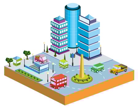 Town in isometric view with the landscape vector