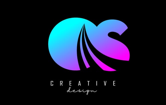 Creative colorful letters OS o s logo with leading lines and road concept design. Letters with geometric design. vector