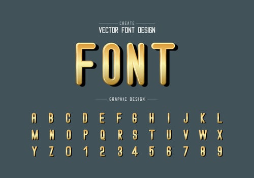 Gold font and alphabet vector, Golden letter style typeface and number design, Graphic text on background vector
