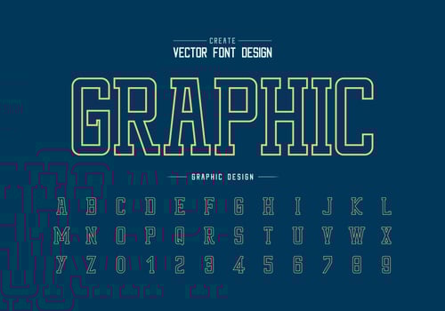 Line font and alphabet vector, Typeface and number design, Graphic text on background vector
