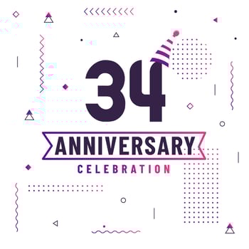 34 years anniversary greetings card, 34 anniversary celebration background free vector. vector