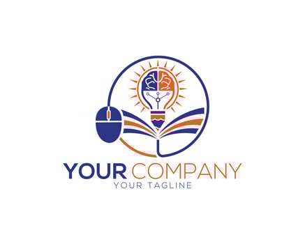 Digital Brain Technology Online Book With Lightbulb Logo Design Vector Template.
