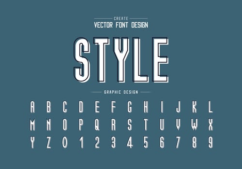 Line font with white shadow and alphabet vector, Tall typeface letter and number design vector