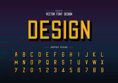 Black shadow font and alphabet vector, Typeface and letter number design vector