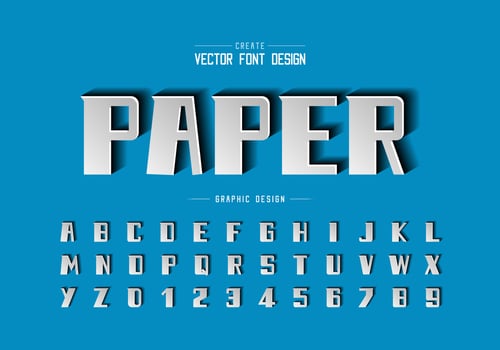 Font paper cut and bold alphabet vector, Script modern typeface and letter number design vector