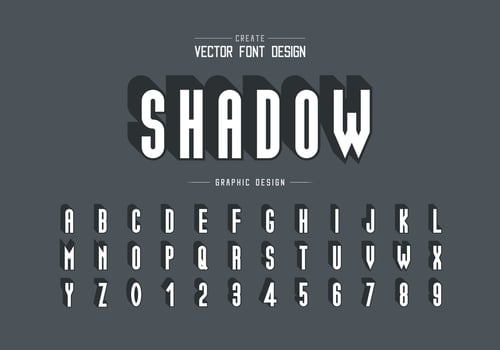 Font and alphabet vector, Tall shadow typeface letter and number design vector