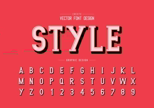 Shadow font and alphabet vector, Writing style typeface letter and number design vector