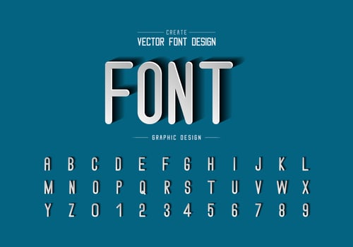 Font paper cut and alphabet vector, Letter style typeface and number design vector