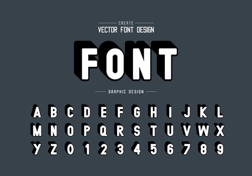 Shadow font and alphabet vector, Style typeface letter and number design vector