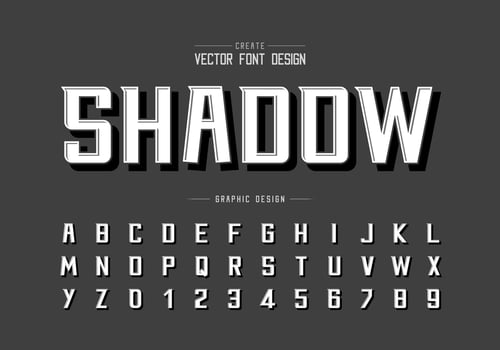 Black shadow font and alphabet vector, Bold Modern Typeface and letter number design vector