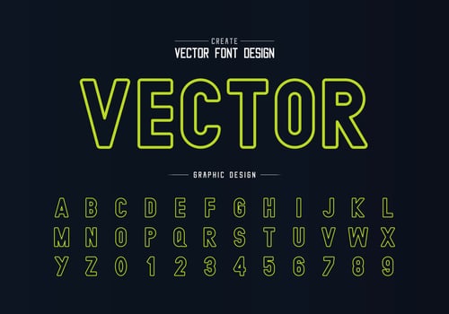 Green line font and alphabet vector, Style typeface letter and number design vector