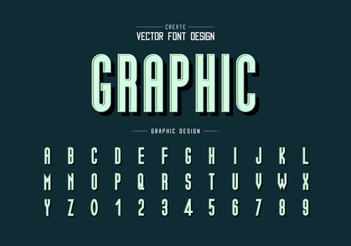 Black shadow font and alphabet vector, Tall typeface letter and number design vector
