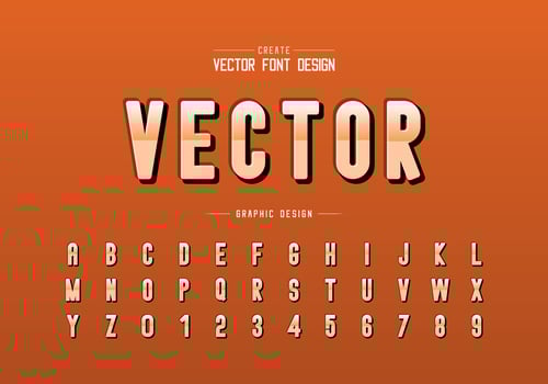 Reflective round font and alphabet vector, Gradient style letter typeface vector