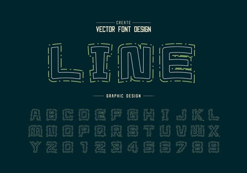 Font and line alphabet vector, Cartoon square typeface letter and number design, Graphic text vector