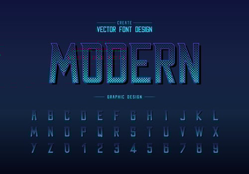 Halftone square font and alphabet vector, Digital modern Typeface and letter number design vector