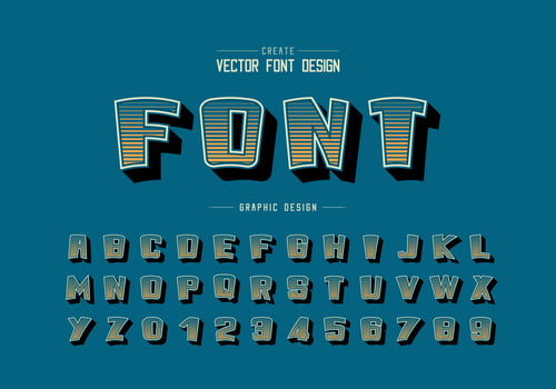 Line font and cartoon alphabet vector, Digital bold typeface and number design, Graphic text on background vector