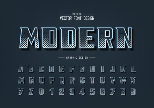 Halftone circle font and bold alphabet vector, Digital modern typeface and letter number design vector