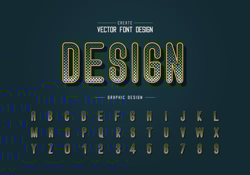 Halftone hexagon font and alphabet vector, Digital letter style typeface and number design vector