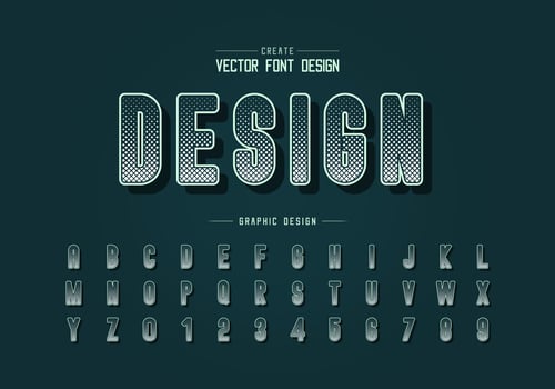 Halftone square font and round alphabet vector, Digital letter typeface and number design vector
