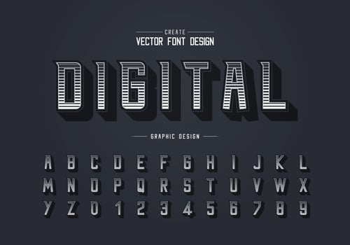 Line font and alphabet vector, Digital modern typeface and letter number design vector