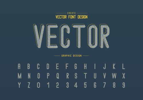 Pixel font and alphabet vector, Letter style typeface and number design, Graphic text on background vector